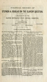 Political record of Stephen A. Douglas on the slavery question : a tract issued by the Illinois Republican State Central Committee_cover