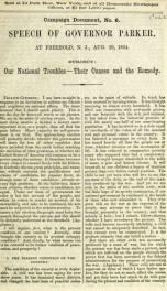 Speech of Governor Parker at Freehold, N.J., Aug. 20, 1864 : subject : Our national troubles--their causes and the remedy_cover