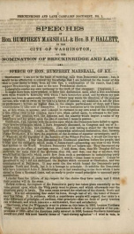 Speeches of Hon. Humphrey Marshall & Hon. B.F. Hallett, in the city of Washington, on the nomination of Breckinridge and Lane_cover