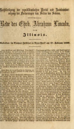 Rechtfertigung der republikanischen partei und auseinandersetzung der forderungen von seiten des Südens : Rede des ehrb. Abraham Lincoln, von Illinois ; Gehalten im Cooper-institut in New-York am 27. februar, 1860_cover