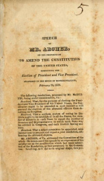 Speech of Mr. Archer, on the proposition to amend the Constitution of the United States : respecting the election of President and Vice President, delivered in the House of Representatives, February 20, 1826_cover