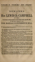 Passages in "tolerably good English" : remarks of Hon. Lewis D. Campbell of Ohio, in the House of Representatives of the United States, April 30, 1858, on the final passage of the Kansas Conference bill_cover