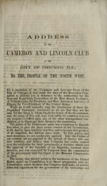 Address of the Cameron and Lincoln Club of the city of Chicago, Ill. : To the people of the north west_cover