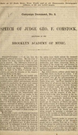 Speech of Judge Geo. F. Comstock, delivered at the Brooklyn Academy of Music_cover