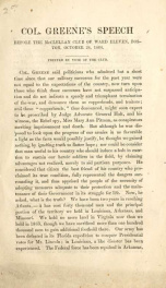 Col. Greene's Speech before the McClellan Club of Ward Eleven, Boston, October 28, 1864_cover