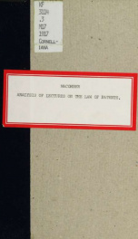 Analysis of lectures on the law of patents : delivered before the Cornell University College of Law_cover