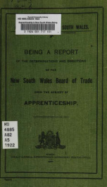 Apprenticeship in New South Wales. Being a report of the determinations and directions of the New South Wales Board of Trade upon the subject of apprenticeship_cover