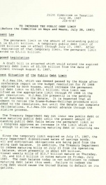 To increase the public debt limit : before the Committee on Ways and Means, July 28, 1987 JCX-9-87_cover