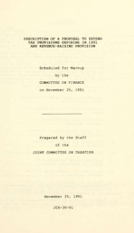 Description of a proposal to extend tax provisions expiring in 1991 and revenue-raising provision : scheduled for markup by the Committee on Finance on November 25, 1991 JCX-30-91_cover