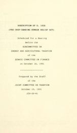 Description of S. 1826 (the Crop-Sharing Hunger Relief Act) : scheduled for a hearing before the Subcommittee on Energy and Agricultural Taxation of the Senate Committee on Finance on October 16, 1991 JCX-20-91_cover