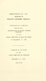 Description of H.R. 2735 relating to regulated investment companies : scheduled for a hearing before the Subcommittee on Select Revenue Measures of the House Committee on Ways and Means on September 17, 1991 JCX-16-91_cover