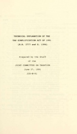 Technical explanation of the Tax Simplification Act of 1991 (H.R. 2777 and S. 1394) JCX-8-91_cover