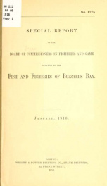 Special report of the Board of commissioners on fisheries and game relative to the fish and fisheries of Buzzards Bay_cover