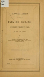 Inaugural address delivered at Farmers' college, commencement day, June 7th, 1854_cover