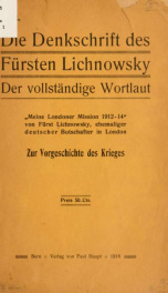 Die denkschrift des fürsten Lichnowsky: Meine Londoner mission 1912-14_cover