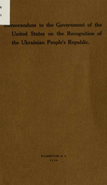 Memorandum to the government of the United States on the recognition of the Ukrainian people's republic_cover
