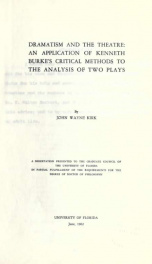 Dramatism and the theatre: an application of Kenneth Burke's critical methods to the analysis of two plays_cover