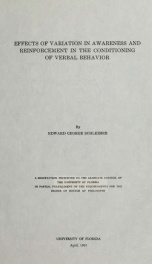 Effects of variation in awareness and reinforcement in the conditioning of verbal behavior_cover