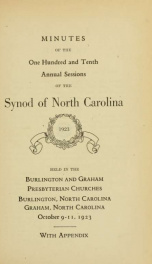 Minutes of the ... annual sessions of the Synod of North Carolina ... [serial] 1923_cover