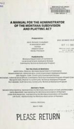 A Manual for the administrator of the Montana subdivision and platting act 1986_cover