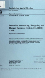 Statewide Accounting, Budgeting and Human Resource System (SABHRS) : information system audit March 2002_cover