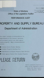 Property and Supply Bureau, Department of Administration : performance audit 1987_cover