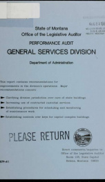 General Services Division, Department of Administration : performance audit 1987_cover