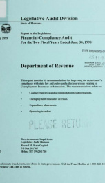 Department of Revenue financial-compliance audit for the two fiscal years ended .. 1998_cover