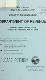 Department of Revenue financial-compliance audit for the two fiscal years ended .. 1988_cover