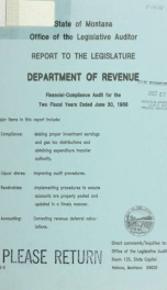 Department of Revenue financial-compliance audit for the two fiscal years ended .. 1986_cover