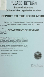 Report on examination of financial statements two fiscal years ended June 30, 1982 : report to the Legislature 1982_cover