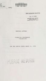 Montana Lottery financial statements (unaudited) March 31, 1992_cover