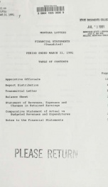 Montana Lottery financial statements (unaudited) March 31, 1991_cover