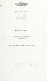 Montana Lottery financial statements (unaudited) June 30, 1992_cover