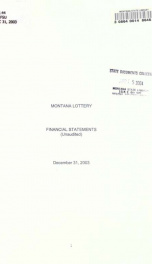 Montana Lottery financial statements (unaudited) December 31, 2003_cover