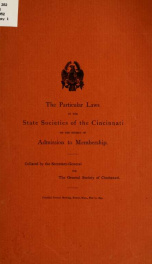 The particular laws of the state Societies of the Cincinnati on the subject of admission to membership_cover