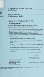 State government records management : Records Management Bureau, Secretary of State, State Archives, Montana Historical Society 2002_cover