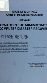 EDP audit, Department of Administration, computer disaster recovery 1985_cover