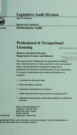 Professional & occupational licensing : Business Standards Divisions Department of Labor and Industry_cover