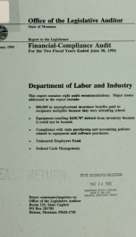 Department of Labor and Industry financial-compliance audit for the two fiscal years ended June 30,..._cover