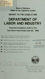 Department of Labor and Industry financial-compliance audit for the two fiscal years ended June 30,..._cover