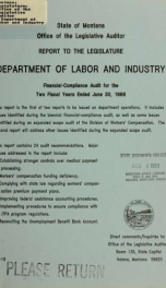 Department of Labor and Industry financial-compliance audit for the two fiscal years ended June 30,..._cover