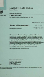 Board of Investments, Department of Commerce, financial audit for the fiscal year ended June 30 .._cover