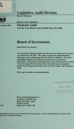 Board of Investments, Department of Commerce, financial audit for the fiscal year ended June 30 .._cover