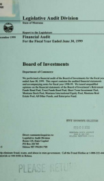 Board of Investments, Department of Commerce, financial audit for the fiscal year ended June 30 .._cover