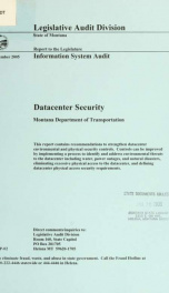 Datacenter security, Montana Department of Transportation : information system audit_cover