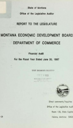 Montana Economic Development Board, Department of Commerce : financial audit for the fiscal year ended June 30, 1987_cover