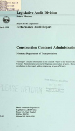 Construction contract administration, Montana Department of Transportation : performance audit report_cover