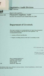 Department of Livestock financial-compliance audit for the two fiscal years ended .._cover