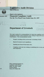 Department of Livestock financial-compliance audit for the two fiscal years ended .._cover